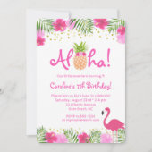 ルアウ（ハワイ式宴会）トロピカルフローラガールサマー誕生日 招待状 (正面)
