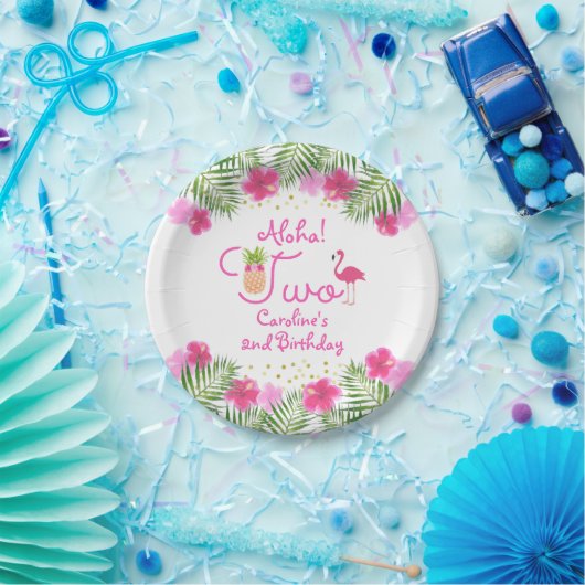 ルアウ（ハワイ式宴会）トロピカルフローラガール第2秒誕生日 ペーパープレート (パーティー)