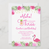ルアウ(ハワイ式宴会)トロピカルフローラガール第3誕生日 招待状 (正面)