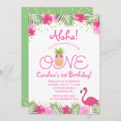 ルアウ(ハワイ式宴会)トロピカルフローラガール1st第1誕生日 招待状 (正面/裏面)