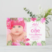 ルアウ（ハワイ式宴会）トロピカルフローラフォトガール第1誕生日 招待状 (スタンド正面)