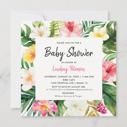 ルアウ(ハワイ式宴会)トロピッ葉クスサマースクエアベイビーシャワー 招待状 (正面)