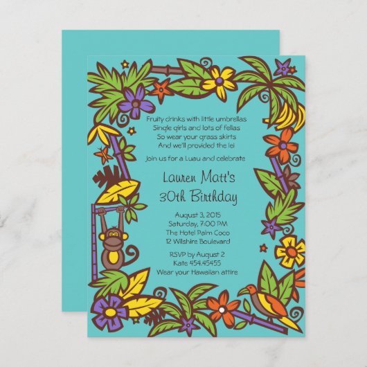 ルアウ（ハワイ式宴会）ハワイアンパーティー 招待状 (正面/裏面)