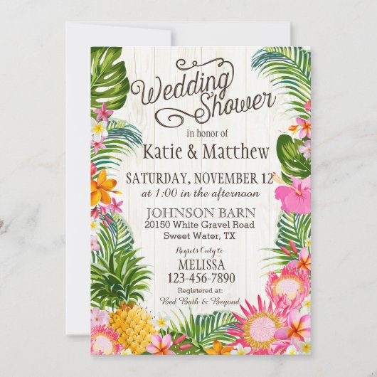 ルアウ(ハワイ式宴会)ハワイアンビーチ素朴ウェディングシャワー 招待状 (正面)