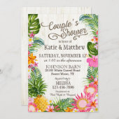 ルアウ（ハワイ式宴会）ハワイアンビーチ素朴カップルシャワー 招待状 (正面/裏面)