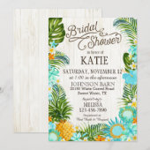 ルアウ（ハワイ式宴会）ハワイアンビーチ素朴ブライダルシャワー 招待状 (正面/裏面)