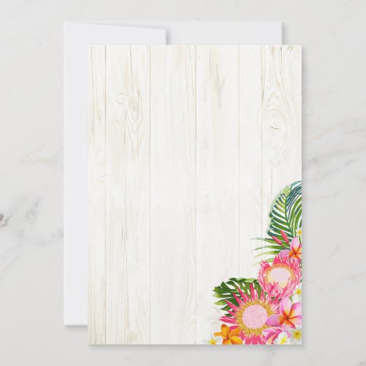 ルアウ（ハワイ式宴会）ハワイアンビーチ素朴ブライダルシャワー 招待状 (裏面)