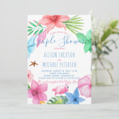 ルアウ(ハワイ式宴会)ハワイアン熱帯フローラリースカップルのシャワー 招待状 (スタンド正面)