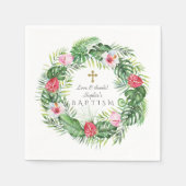 ルアウ(ハワイ式宴会)ハワイアン熱帯花リースバプテスマ スタンダードカクテルナプキン (正面)