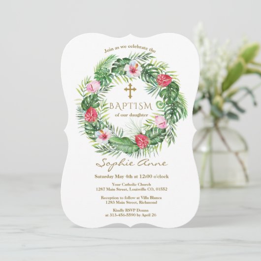 ルアウ（ハワイ式宴会）ハワイアン熱帯花リースバプテスマ 招待状 (スタンド正面)