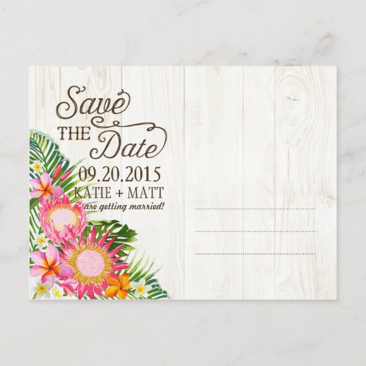 ルアウ（ハワイ式宴会）ハワイアン素朴ビーチ日付の保存 案内ポストカード (裏面)