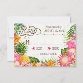 ルアウ(ハワイ式宴会)ハワイアン結婚のビーチ素朴ビーチRSVPカード 出欠カード