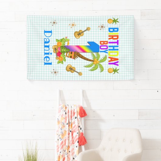 ルアウ(ハワイ式宴会)ハワイハワイアンプールボーイバースデーパーティー 横断幕 (インサイチュ)