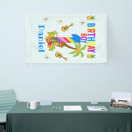 ルアウ(ハワイ式宴会)ハワイハワイアンプールボーイバースデーパーティー 横断幕 (トレードショー)