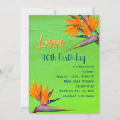 ルアウ（ハワイ式宴会）バースデーパーティーライムトロピカルフラワー 招待状 (正面)