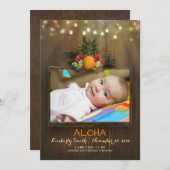 ルアウ（ハワイ式宴会）パイナップル熱帯生まれたばかりのベビー写真誕生 案内状 (正面/裏面)