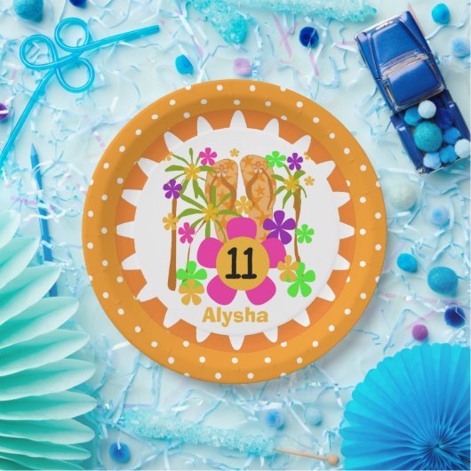 ルアウ(ハワイ式宴会)パーソナライズされた第11誕生日紙プレート ペーパープレート (パーティー)