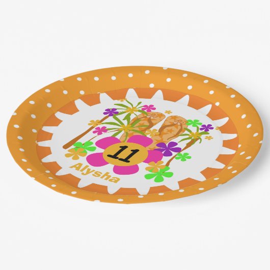 ルアウ（ハワイ式宴会）パーソナライズされた第11誕生日紙プレート ペーパープレート (アングル)