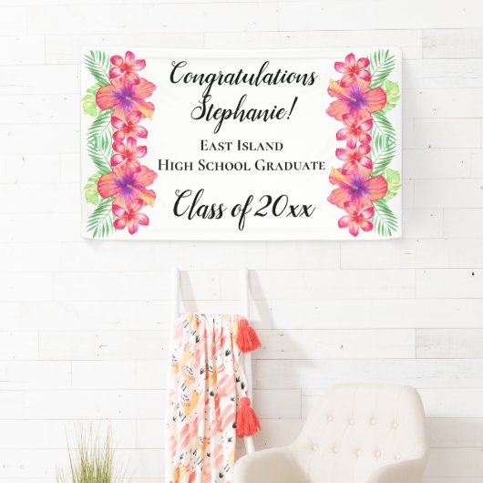 ルアウ（ハワイ式宴会）パーソナライズされた花卒業旗 横断幕 (インサイチュ)