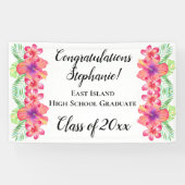 ルアウ（ハワイ式宴会）パーソナライズされた花卒業旗 横断幕 (横)