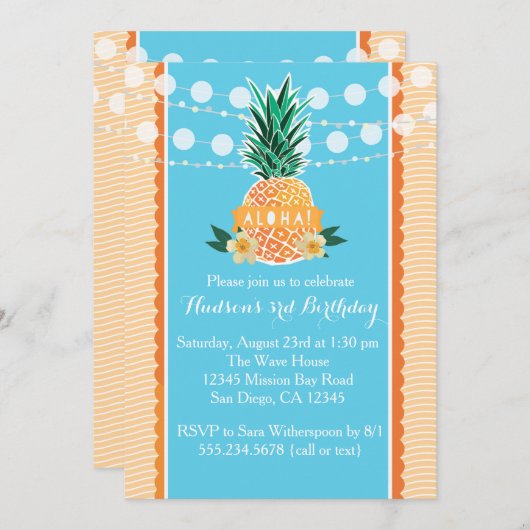 ルアウ(ハワイ式宴会)パーティの招待状の誕生日、シャワー等 招待状 (正面/裏面)