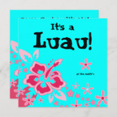 ルアウ(ハワイ式宴会)パーティの招待状ハイビスカスフラワーピンクブルー 招待状 (正面/裏面)