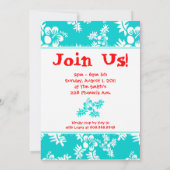 ルアウ（ハワイ式宴会）パーティの招待状ハイビスカスフラワーブルーホワイト 招待状 (裏面)