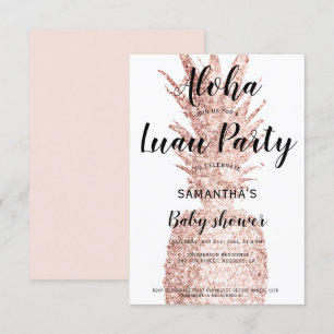ルアウ（ハワイ式宴会）パーティーアロハベビーシャワーグリッターパイナップル 招待状