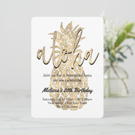 ルアウ(ハワイ式宴会)パーティーゴールデンパイナップル 招待状 (スタンド正面)