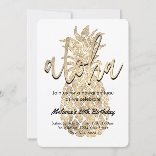 ルアウ(ハワイ式宴会)パーティーゴールデンパイナップル 招待状 (正面)