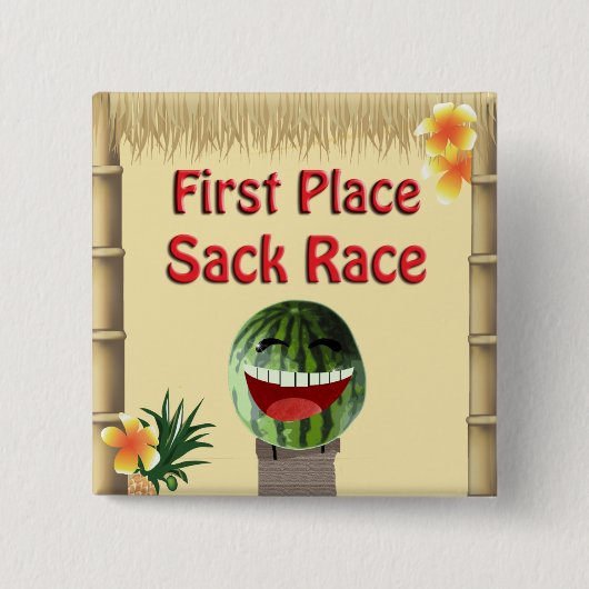 ルアウ(ハワイ式宴会)パーティーティキハット1プレイススイカサックレース1 缶バッジ (正面)