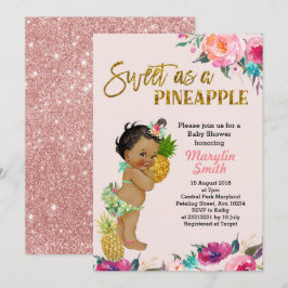 ルアウ（ハワイ式宴会）パーティーバラ金ゴールドパイナップルベビーシャワーカード 招待状