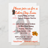 ルアウ(ハワイ式宴会)パーティー労働デーバーベキュー 招待状 (正面/裏面)