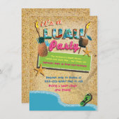 ルアウ(ハワイ式宴会)ビーチティキトロピカルパーティの招待状 招待状 (正面/裏面)