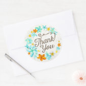 ルアウ(ハワイ式宴会)ビーチプルメリアレイサンキューラベル ラウンドシール (封筒)