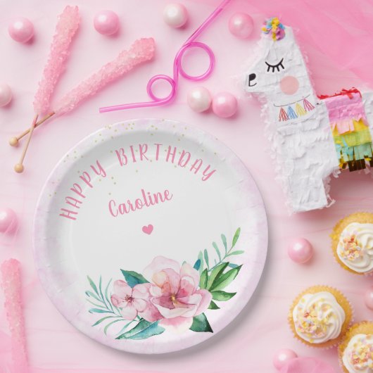 ルアウ（ハワイ式宴会）ビーチ熱帯フローラハワイアン誕生日 ペーパープレート (パーティー)