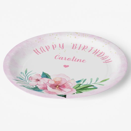 ルアウ（ハワイ式宴会）ビーチ熱帯フローラハワイアン誕生日 ペーパープレート (アングル)