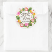 ルアウ(ハワイ式宴会)ビーチ熱帯フローラ日付ラベルを保存 ラウンドシール (バッグ)