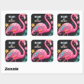 ルアウ（ハワイ式宴会）フライピンクフラミンゴプールパーティー1歳 スクエアシール (シート)