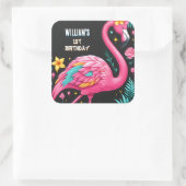 ルアウ（ハワイ式宴会）フライピンクフラミンゴプールパーティー1歳 スクエアシール (バッグ)