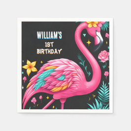 ルアウ(ハワイ式宴会)フライピンクフラミンゴプールパーティー1歳 スタンダードカクテルナプキン