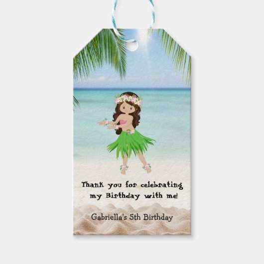 ルアウ(ハワイ式宴会)フラガール誕生日ギフトラベル ギフトタグ (正面)