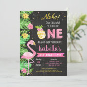  ルアウ（ハワイ式宴会）フラミンゴトロピカル第1誕生日招待状 招待状 (スタンド正面)