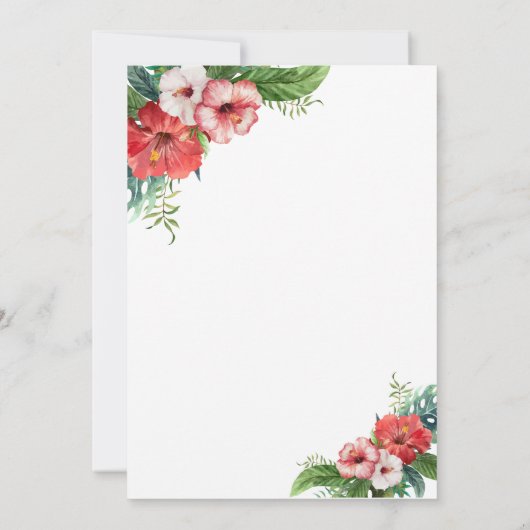 ルアウ（ハワイ式宴会）フラミンゴ熱帯フローラ手書結婚き入力 招待状 (裏面)