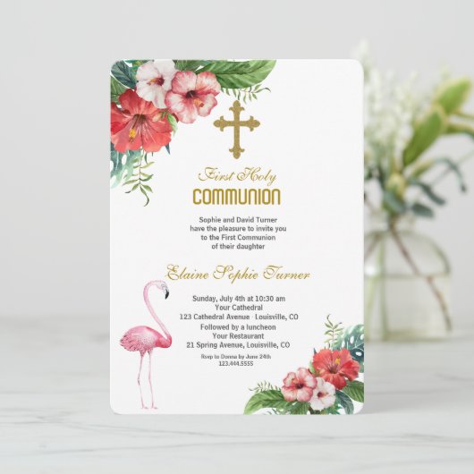 ルアウ(ハワイ式宴会)フラミンゴ熱帯フローラ聖餐式 招待状 (スタンド正面)