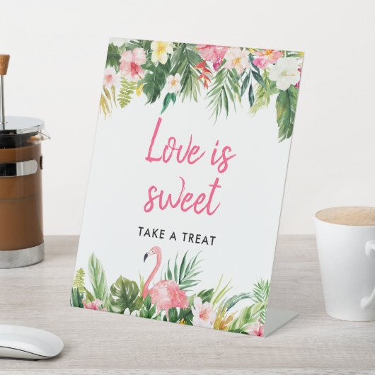 ルアウ（ハワイ式宴会）フラミンゴ熱帯性愛は甘い好意サイン 台座サイン (インサイチュ)