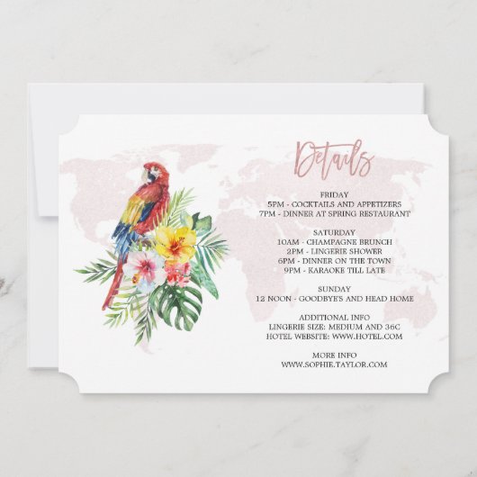 ルアウ（ハワイ式宴会）フローラバラ金ゴールドバチェロレッテヘンウィークエンド 招待状 (裏面)