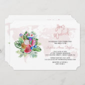 ルアウ(ハワイ式宴会)フローラバラ金ゴールドバチェロレッテヘンウィークエンド 招待状 (正面/裏面)