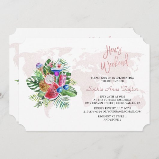 ルアウ（ハワイ式宴会）フローラバラ金ゴールドバチェロレッテヘンウィークエンド 招待状 (正面/裏面)