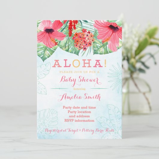 ルアウ（ハワイ式宴会）ブライダルシャワー、ハワイのベビーシャワー、トロピカル 招待状 (スタンド正面)
